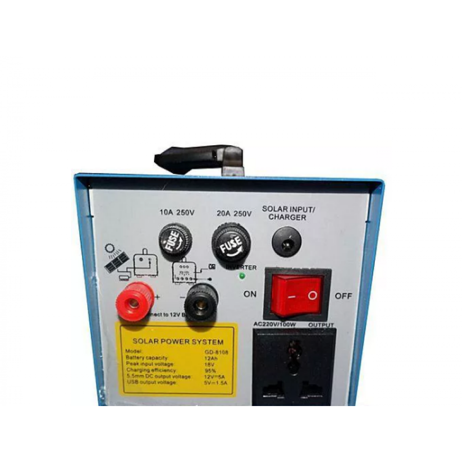 Sistem Fotovoltaic Cu Panou Solar, 3 Becuri, Iesire Usb, Acumulator Incorporat, 100w, Alimentare 220 V, Rezistent, Albastru