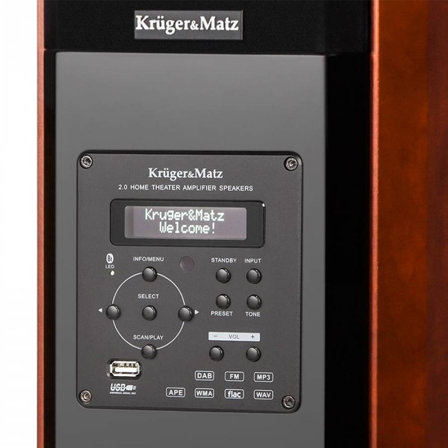 Sistem Kruger&matz Audio 2.0, Cu Panou Cu Display, 160 W , 70 Db , 4 Ohm , 36 Hz - 20 Khz , Radio Fm