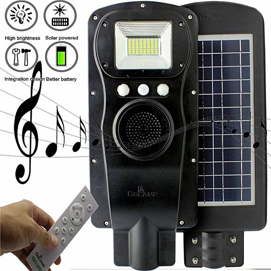 Sistem Solar KlaussTech Cu Difuzor Audio Bluetooth,  Lampa Stradala , Putere 60 W , Luminozitate 800lm