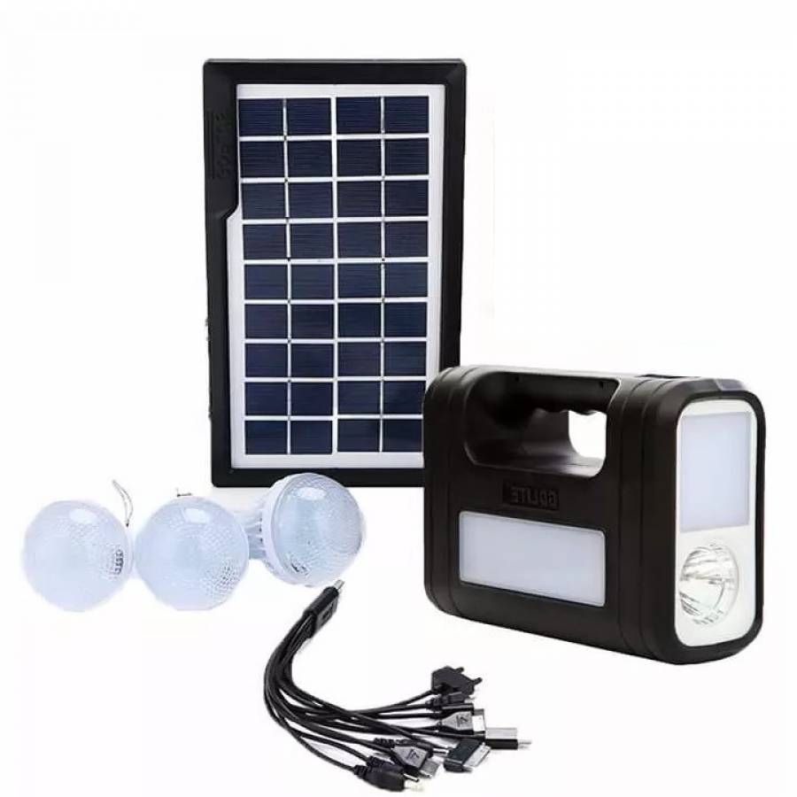 Sistem Solar Cu Panou Solar, 3 Becuri Incluse Led Smd, 3 X Lampi, Incarcare Solara, Incarcare Dispozitive Usb 5v, Negru