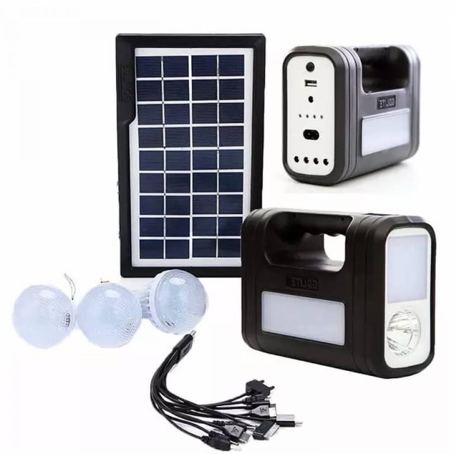 Sistem Solar Cu Panou Solar, 3 Becuri Incluse Led Smd, 3 X Lampi, Incarcare Solara, Incarcare Dispozitive Usb 5v, Negru