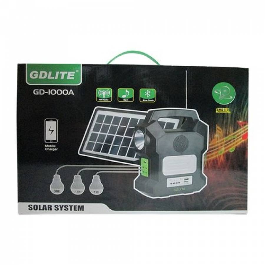 Sistem Solar Cu Panou Solar Si 4 Becuri Led Smd / Lanterna, Intrare Alimentator 110 - 220 V, Intrare Usb, Intrare 9v, Incarcare 15 Ore, Negru