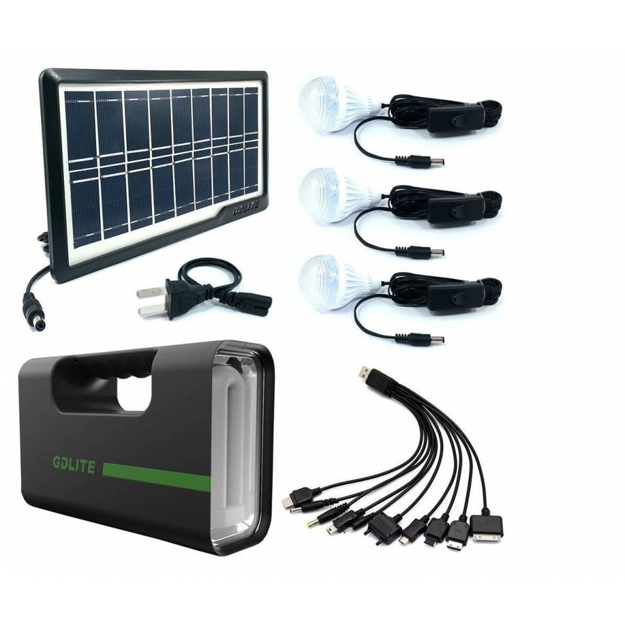 Sistem Solar Pentru Camping Cu 3 Becuri, Panou Solar Inclus, Port Usb, Cablu Usb Pentru Gadget-uri, Lanterna Inclusa, Tensiune 110 - 240 V, 50/60 Hz, Design Modern, Negru