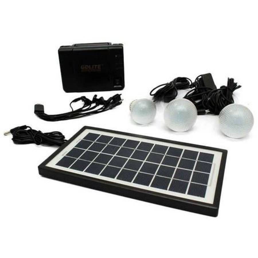 Sistem Solar Pentru Camping Cu 3 Becuri, Panou Solar Inclus, Port Usb, Cablu Usb Pentru Gadget-uri, Lanterna Inclusa, Tensiune 110 - 240 V, 50/60 Hz, Design Modern, Negru