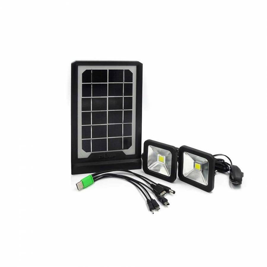 Sistem Solar Pentru Camping Multifunctional Klausstech, 2 Becuri Led Incluse, Incarcator Pentru Gadget-uri,  Panou Solar Inclus, Dimensiuni Reduse, Design Ergonomic, Negru