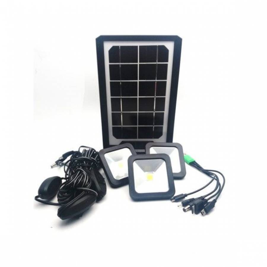 Sistem Solar Pentru Camping Multifunctional Klausstech, 2 Becuri Led Incluse, Incarcator Pentru Gadget-uri,  Panou Solar Inclus, Dimensiuni Reduse, Design Ergonomic, Negru