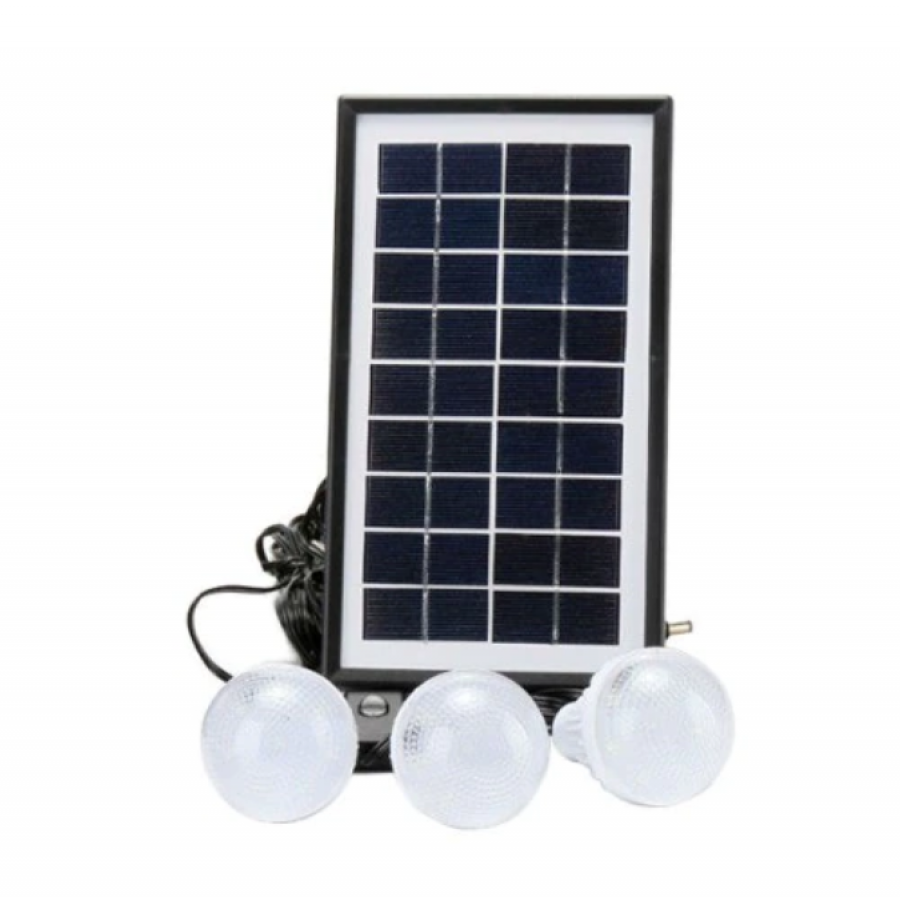 Sistem Solar Profesional Cu 3 Becuri Led Smd Si Lanterna, Incarcare Solara, Acumulator Reincarcabil, Intrare Usb 5v, 220-240v, 50/60hz, Negru