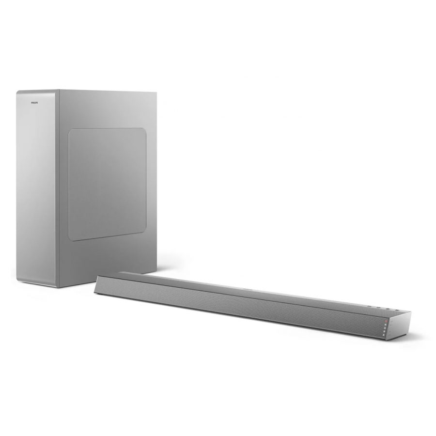 Soundbar Philips 2.1 Ch Subwoofer Integrat, 140 W, Hdmi Arc, Dolby Audio, Conexiune Bluetooth 4.2, Montare Pe Perete, Easylink, Argintiu