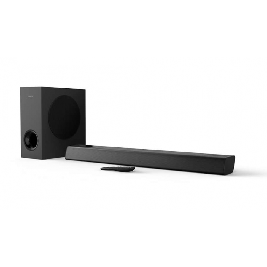 Soundbar Profesional Philips Cu Asistent Google, Conectivitate Bluetooth, Subwoofer Wireless 2.1 Ch, Dolby Digital, 15 W X 4 Plus 60 W, Telecomanda, Negru
