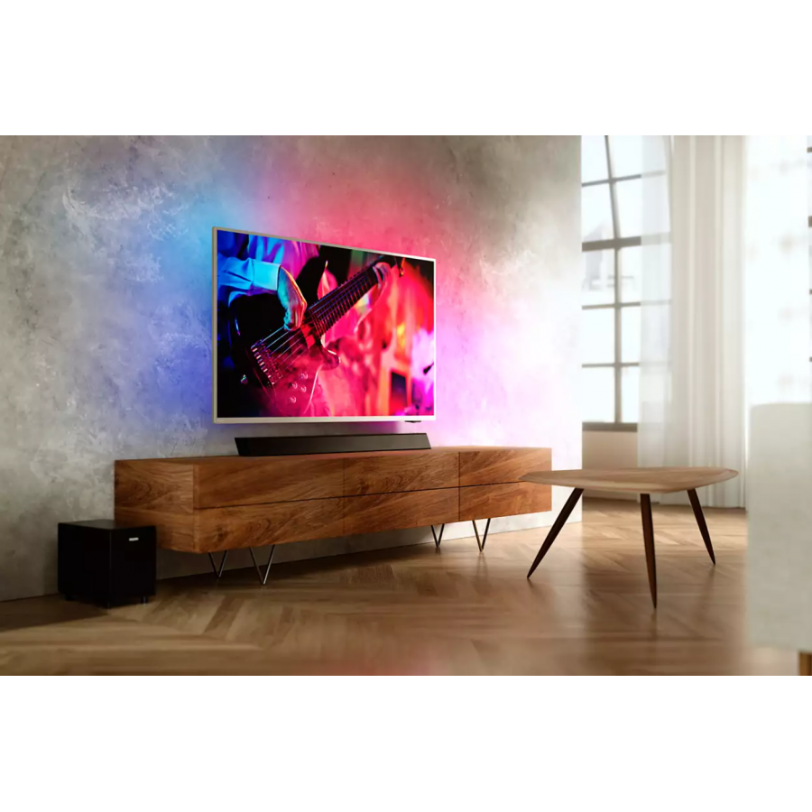 Soundbar Profesional Philips Cu Subwoofer Wireless 2.1 Ch, Intrare Hdmi Arc, Conectviitate Bluetooth, Subwoofer 40 W, Difuzoare 70 W, Montare Pe Perete, Negru
