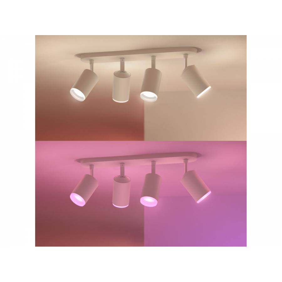 Spot 4 Corpuri Iluminat Philips,flux  1400 Lm, 5.7 W, Led Gu10, Control Bluetooth/bridge, Ip20, Autonomie 15000 Ore, Lungime 42.5 Cm, Alb