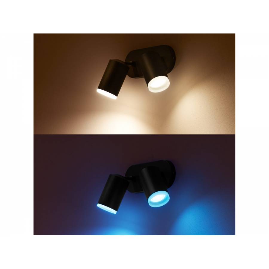 Spot Dublu Bec Led Gu10, Bluetooth, Metal, 15000 Ore, 700 Lm, 5.7w, Lungime 19.5 Cm, Protectie Ip20, Design Ergonomic, Culoare Negru