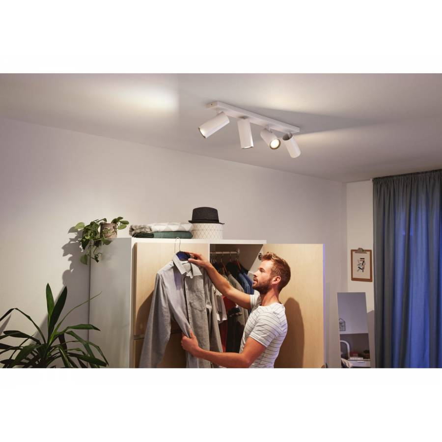 Spot Luminos Cvadruplu Philips Cu Led Gu10 Integrat, Ambianta Alba, Control Inteligent, Material Metal, 1400 Lm, 15000 Ore, 350 Lm, Alb