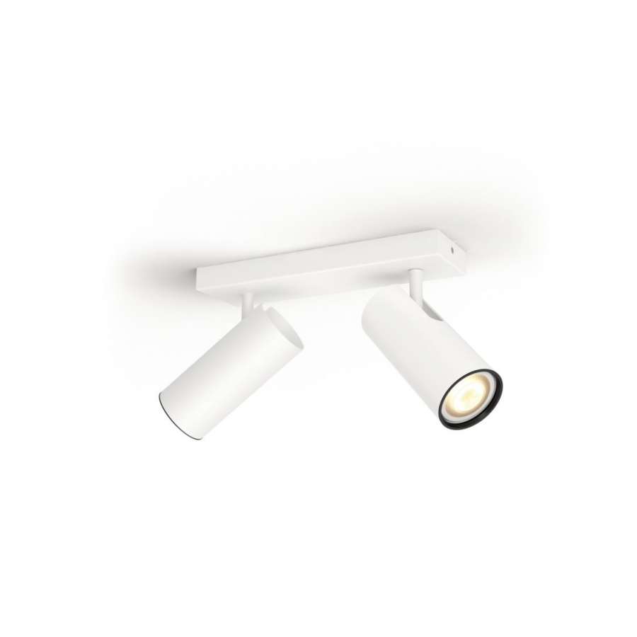 Spot Luminos Dublu Philips Cu Ambianta Alba Led Gu10, Reglabil, Stil Modern, 15000 Ore, Flux 700 Lm, Ip20, Putere 5 W, Material Metal Si Culoare Alb