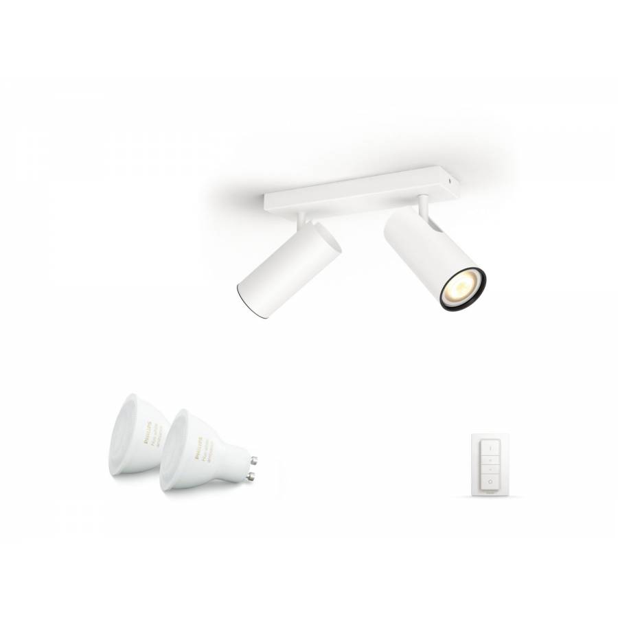Spot Luminos Dublu Philips Cu Ambianta Alba Led Gu10, Reglabil, Stil Modern, 15000 Ore, Flux 700 Lm, Ip20, Putere 5 W, Material Metal Si Culoare Alb