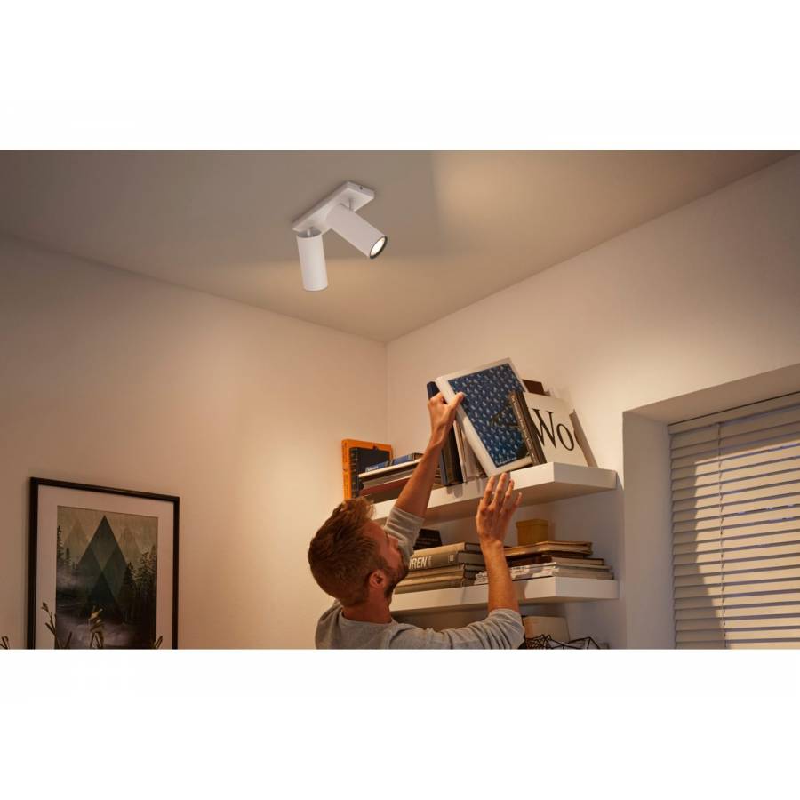 Spot Luminos Dublu Philips Cu Ambianta Alba Led Gu10, Reglabil, Stil Modern, 15000 Ore, Flux 700 Lm, Ip20, Putere 5 W, Material Metal Si Culoare Alb