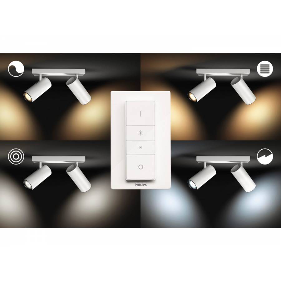 Spot Luminos Dublu Philips Cu Ambianta Alba Led Gu10, Reglabil, Stil Modern, 15000 Ore, Flux 700 Lm, Ip20, Putere 5 W, Material Metal Si Culoare Alb