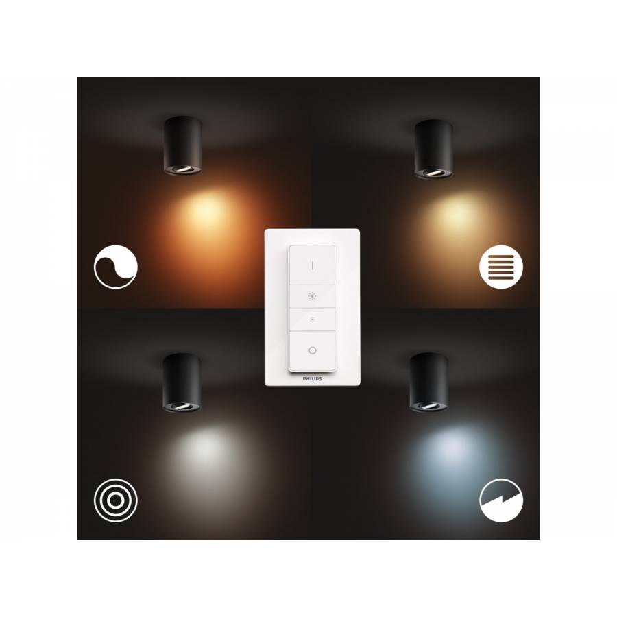 Spot Philips Hue Led Gu10 5 W, Bridge, Bluetooth, Intrerupator Cu Variator Inclus, 350 Lm, 230 V, Ip20, Izolatie Dubla, Culoare Negru