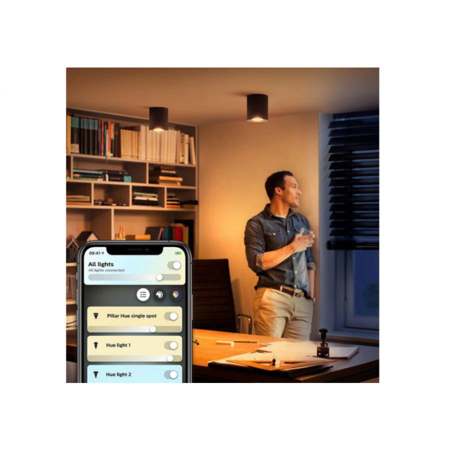 Spot Philips Hue Led Gu10 5 W, Bridge, Bluetooth, Intrerupator Cu Variator Inclus, 350 Lm, 230 V, Ip20, Izolatie Dubla, Culoare Negru