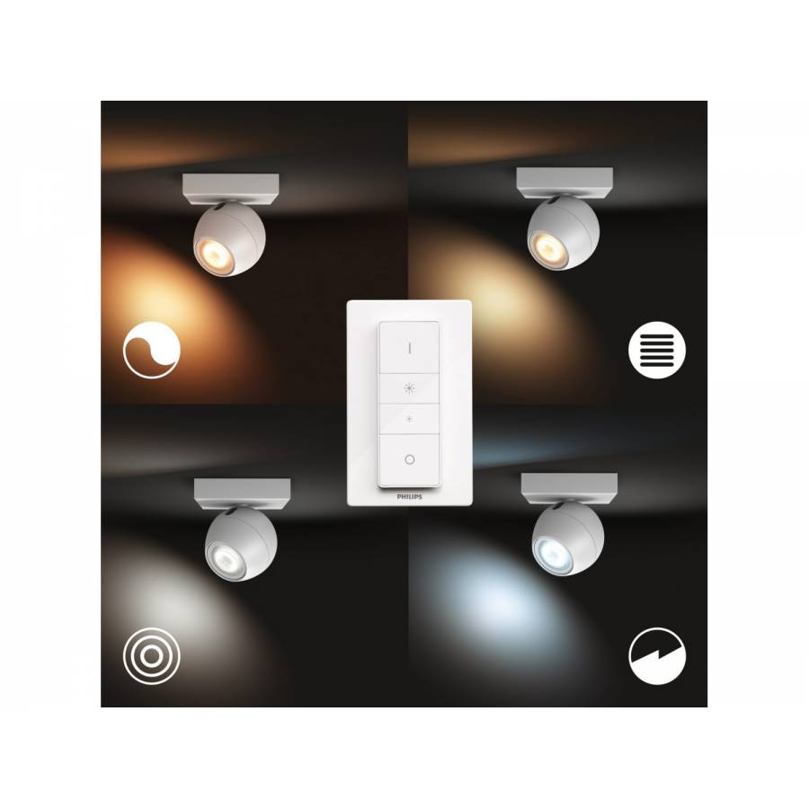 Spot Philips Luminos Led Gu10, Tehnologie Bluetooth, Variator Inclus, Metal, Modern, 15000 Ore, 350 Lm, Autonomie 230 V, Alb