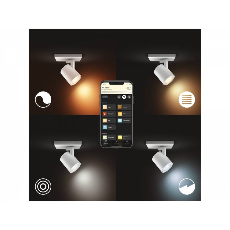 Spot Philips Pentru Prelungire, Bec Led Gu10, Functionare Cu Bridge, Bluetooth, Aluminiu, Zigbee Light, 350 Lm, 15000 Ore, 5 W, Culoare  Alb