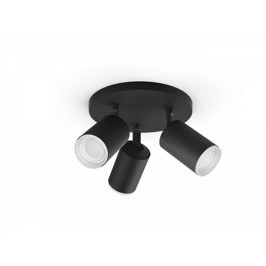 Spot Philips Triplu Led Gu10, Bluetooth/bridge, Control Voce, Metal, 1050 Lm, 5.7 W, Ip20, 3 Becuri, Design Modern, Culoare  Negru