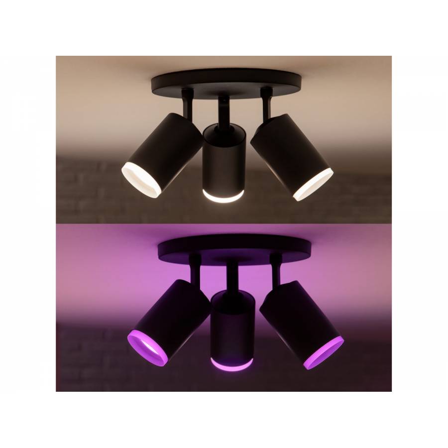 Spot Philips Triplu Led Gu10, Bluetooth/bridge, Control Voce, Metal, 1050 Lm, 5.7 W, Ip20, 3 Becuri, Design Modern, Culoare  Negru