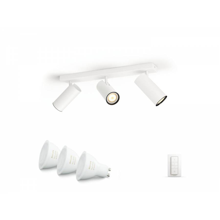 Spot Reglabil Led Luminos Philips  Triplu Cu Ambianta Alba, Led Gu10, Material Metal, Montare Clickfix, Stil Modern, 750 Lm, 5 W, Ip20, Alb