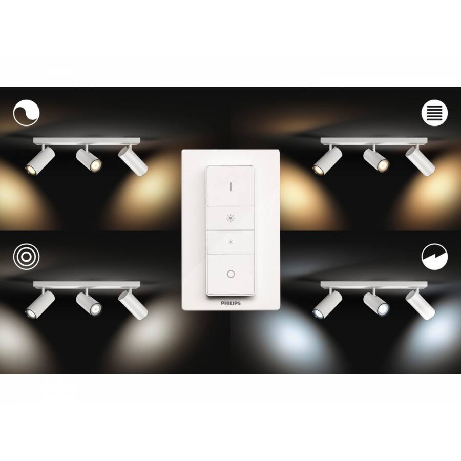 Spot Reglabil Led Luminos Philips  Triplu Cu Ambianta Alba, Led Gu10, Material Metal, Montare Clickfix, Stil Modern, 750 Lm, 5 W, Ip20, Alb