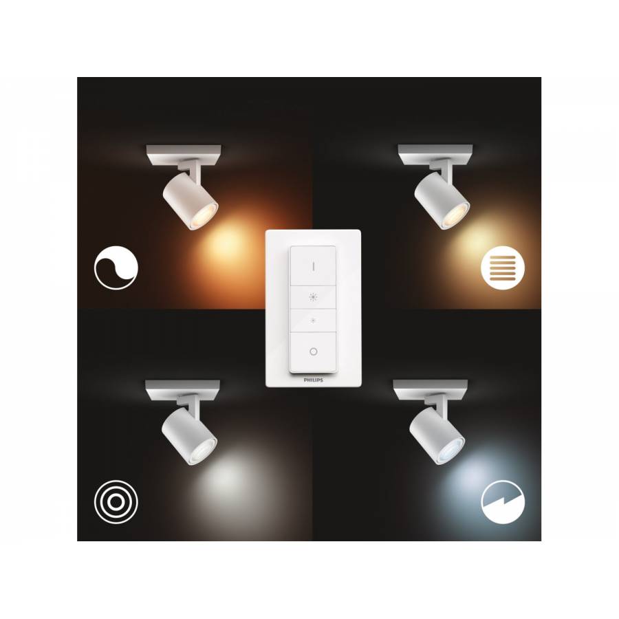 Spot Reglabil Philips Hue Switch, Led Gu10, Bluetooth, 350 Lm, 15000 Ore, 2200 6500 K, Ip20, Putere 5 W, Modern, Culoare  Alb
