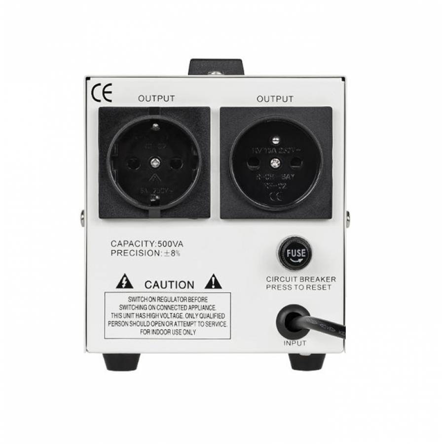 Stabilizator De Tensiune 500va, Monofazata, Eficienta 98%, Temperatura -15 - 45 °c, Operare Intre 0 - 40 ° C, 50/60 Hz, Alb