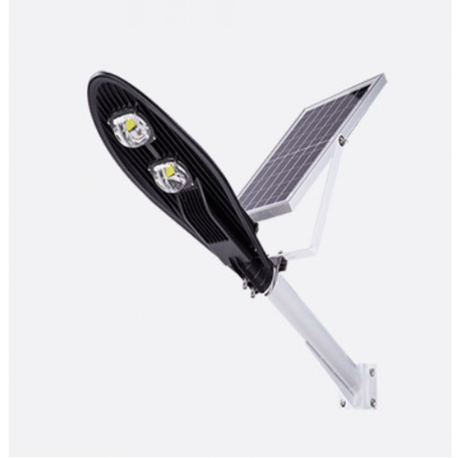 Stalp De Iluminat Exterior Cu Panou Solar KlaussTech, Proiector Led Cu Putere De 80 W, Culoare Cob Led Alb Rece, Temperatura 8000 K, Telecomanda Inclusa, Negru