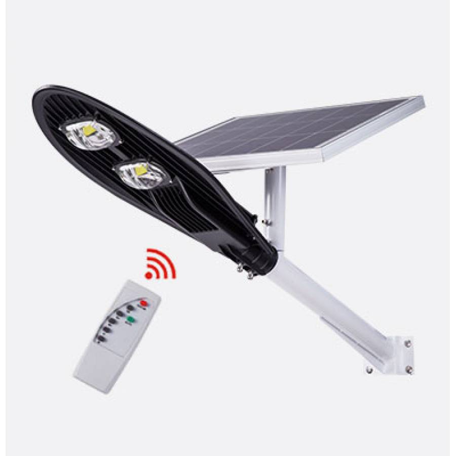 Stalp De Iluminat Exterior Cu Panou Solar KlaussTech, Proiector Led Cu Putere De 80 W, Culoare Cob Led Alb Rece, Temperatura 8000 K, Telecomanda Inclusa, Negru