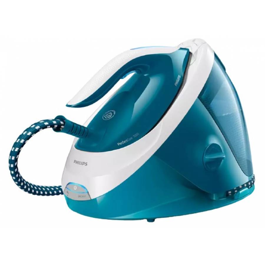 Statie Philips De Calcat Cu Abur Perfectcare, Presiune 7.5 Bari , Rezervor Detasabil 1.8 L, Blocare Siguranta, Jet De Abur 480 G, 2100 W, Talpa Steamglide Advanced, Indicator Luminos, Alb/albastru