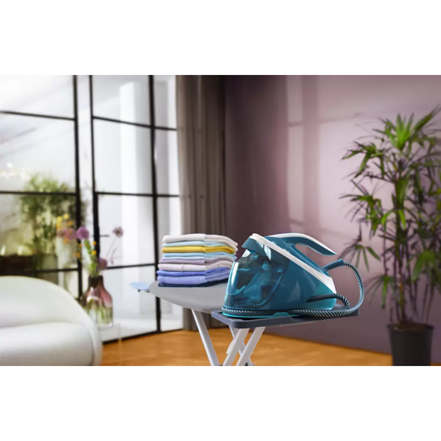 Statie Philips De Calcat Cu Abur Perfectcare, Presiune 7.5 Bari , Rezervor Detasabil 1.8 L, Blocare Siguranta, Jet De Abur 480 G, 2100 W, Talpa Steamglide Advanced, Indicator Luminos, Alb/albastru