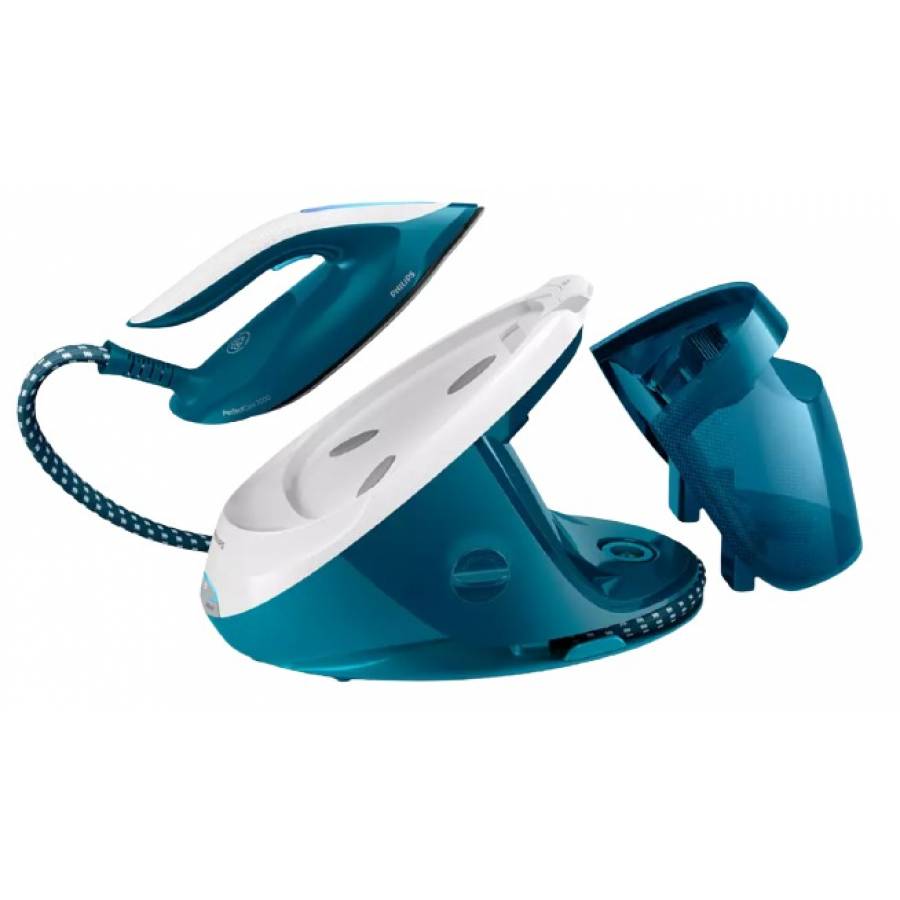 Statie Philips De Calcat Cu Abur Perfectcare, Presiune 7.5 Bari , Rezervor Detasabil 1.8 L, Blocare Siguranta, Jet De Abur 480 G, 2100 W, Talpa Steamglide Advanced, Indicator Luminos, Alb/albastru