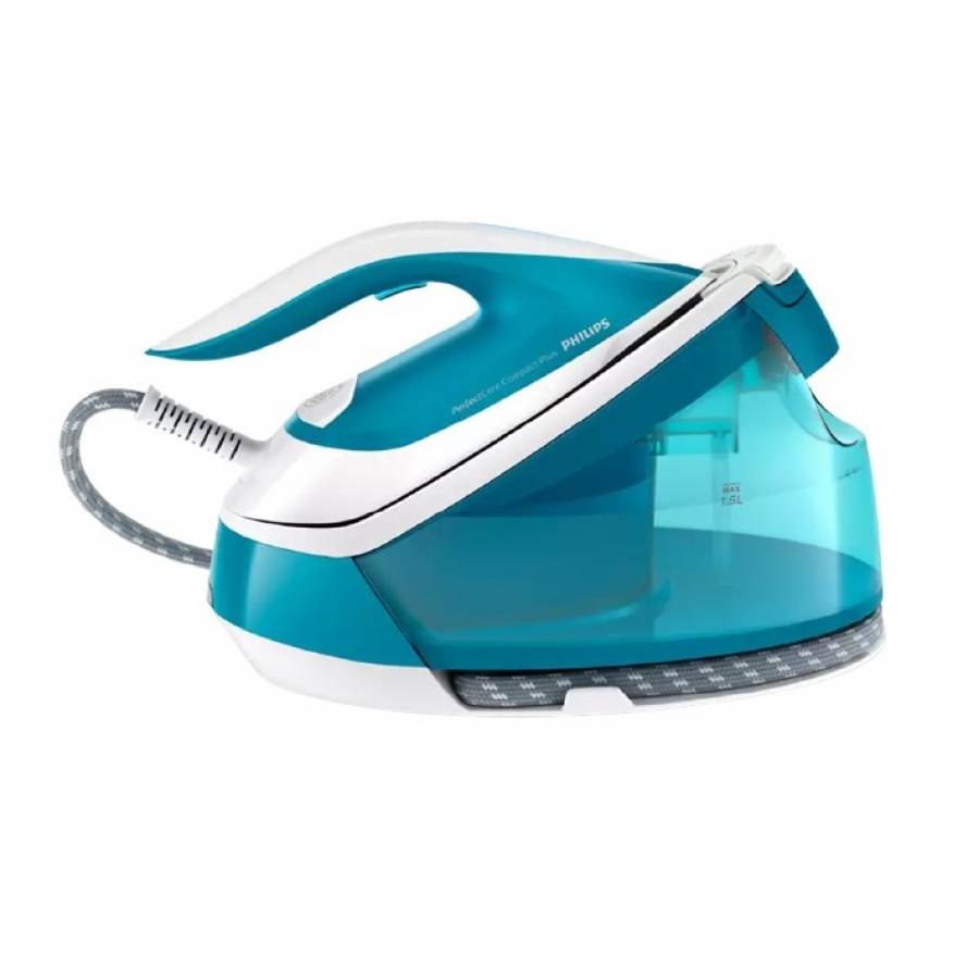 Statie Philips De Calcat Cu Abur Tehnologie Perfectcare Compact Plus, Rezervor Detasabil De 1.5 L , Blocare De Siguranta, Presiune 6.5 Bar, Jet De Abur 430 G, Talpa Steamglide, 2400 W, Albastru/alb