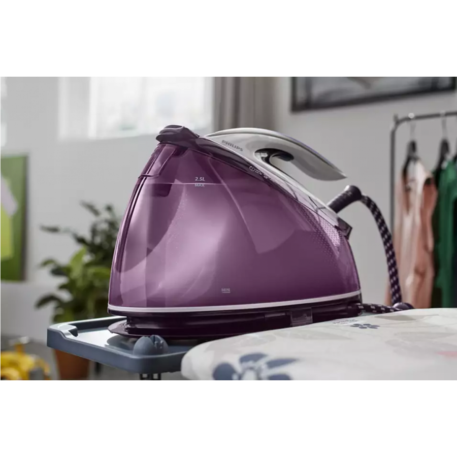 Statie Profesionala De Calcat Cu Abur, Tehnologie Perfectcare Aqua Pro, Rezervor 2500 Ml, Oprire Automata, Rezistenta La Zgarieturi, Talpa T-ionicglide, Mov/alb