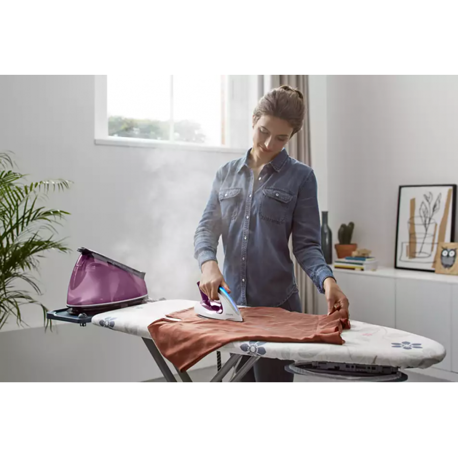 Statie Profesionala De Calcat Cu Abur, Tehnologie Perfectcare Aqua Pro, Rezervor 2500 Ml, Oprire Automata, Rezistenta La Zgarieturi, Talpa T-ionicglide, Mov/alb