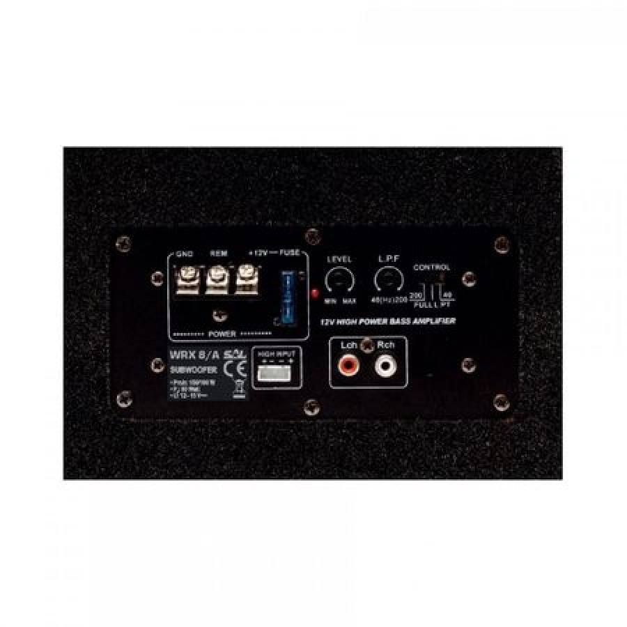 Subwoofer Auto Klausstech, 200 Mm, Impedanta 4 Ohmi, Amplificator Inglobat, Pornire Si Oprire Telecomandabila, Intrare Semnal De Nivel Jos Si Inalt, Design Compact, Negru