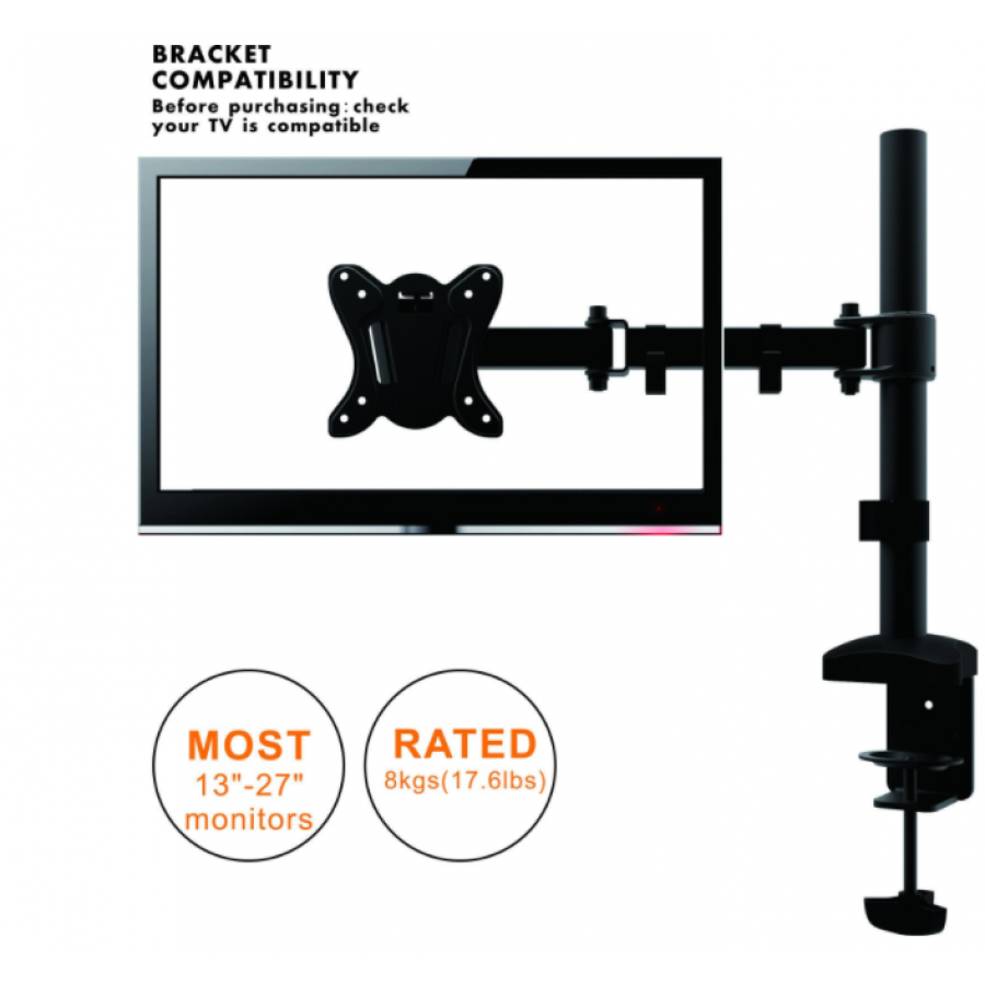 Suport Pentru Monitor ,  Reglabil Suporta Inclinare Pe Orizontala Si Verticala, 13-27 Inch , Cu Surub De Prindere Masa Sau Birou