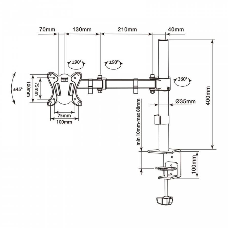 Suport Pentru Monitor ,  Reglabil Suporta Inclinare Pe Orizontala Si Verticala, 13-27 Inch , Cu Surub De Prindere Masa Sau Birou