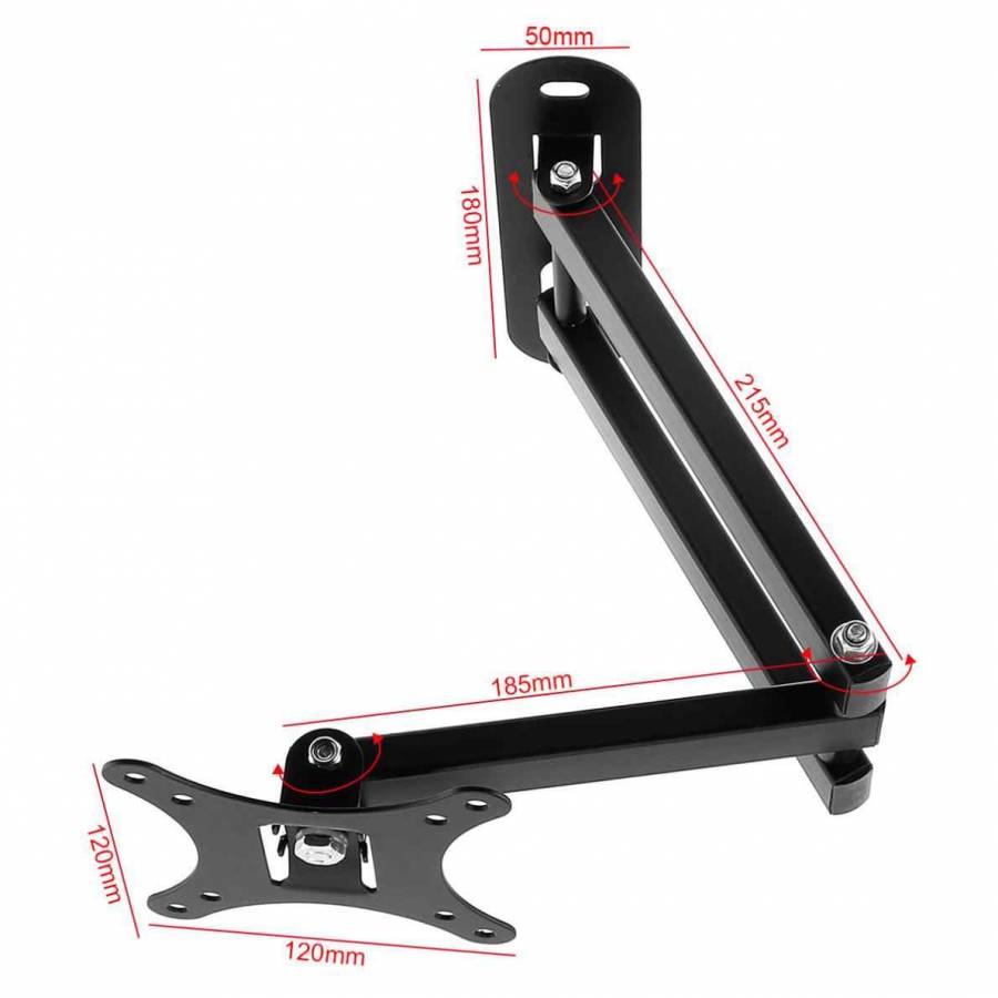 Suport Tv De Perete Klausstech, Diagonala Cuprinsa Intre 10 - 26, Brat Reglabil, Suporta Pana La 10 Kg, Compatibilitate Vesa 100 X 100, Instalare Usoara, Design Compact, Material Metal, Negru