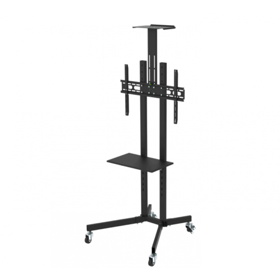 Suport Tv Deplasabil 23 - 80, Inaltime Ajustabila 1.65 - 2 M, Raft Dvd, Greutate Maxima Tv 50 Kg,  Greutate Max Dvd 10 Kg, Negru