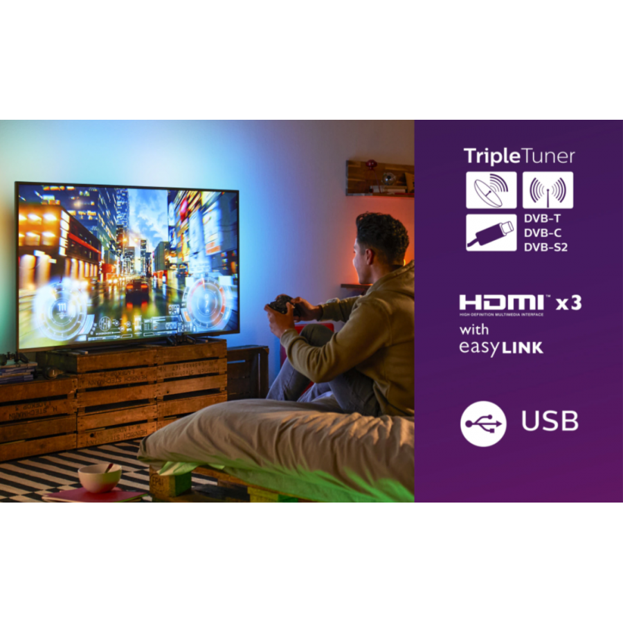 Televizor Led Smart Tv 4k Uhd, P5 Perfect Picture, Diagonala 50inch (126cm), Ambilight, Alexa Integrat, Pauza Tv, Youtube/netflix, Quadcore, 3840 X 2160, Negru