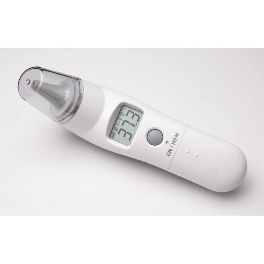 Termometru Digital Profesional KlaussTech Pentru Ureche, 10 Setari De Memorie, Functionare Cu 2 Baterii Aaa, Scala De Masurare - Â° C Or Â° F, Ecran Lcd, Culoare Alb