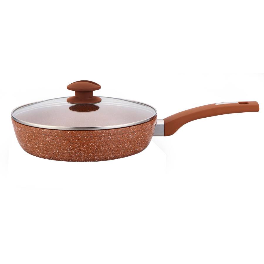 Tigaie 26 Cm Din Aluminiu Turnat Si Interior Din Ceramica Marmorata Grunberg -  Maro