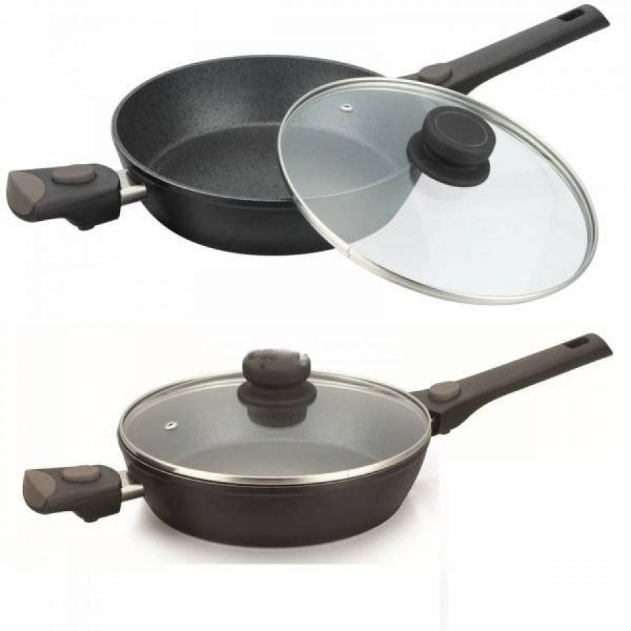 Tigaie Aluminiu 24 Cm, Marmorat Cu Capac, Manere Detasabile Grunberg