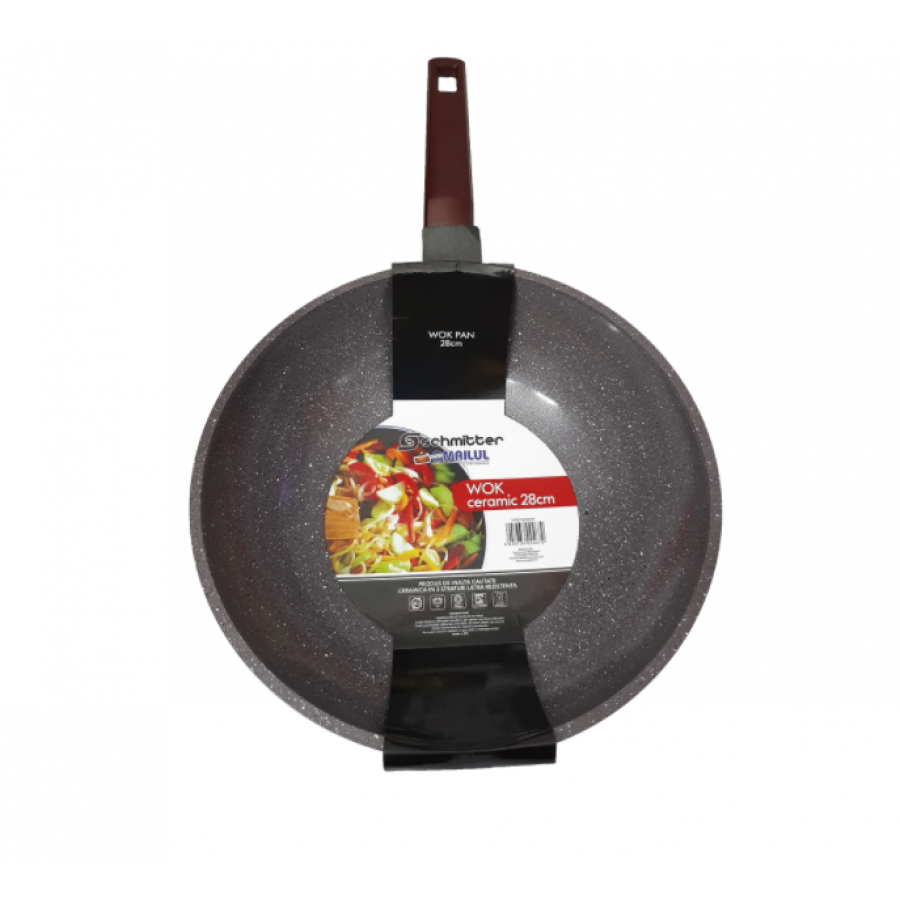 Tigaie Din Ceramica, Diametru De 28 Cm, Formata Din 3 Straturi, Usor De Folosit, Maner Ergonomic, Negru/rosu