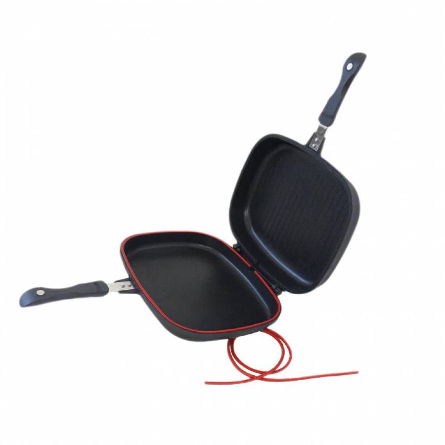 Tigaie Dubla, Antiaderenta, 32 Cm, Manere Cu Magnet, Rezistenta La Temperaturi Ridicate, Design Ergonomic, Negru